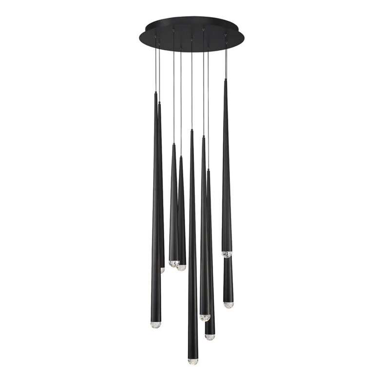 Elegant Cascade Black Brass LED Chandelier with Hand-Cut Crystal