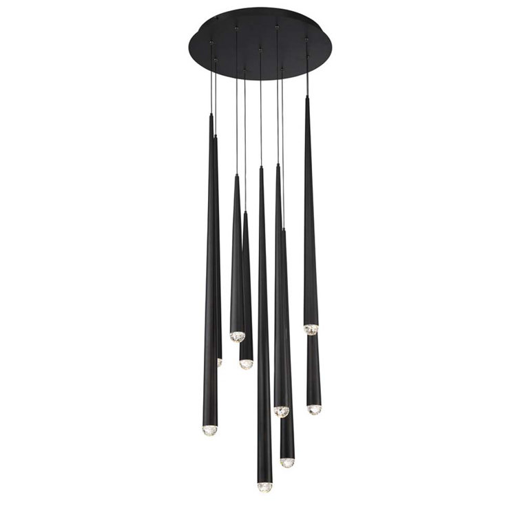 Elegant Cascade Black Brass LED Chandelier with Hand-Cut Crystal