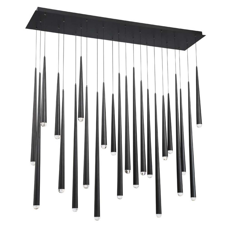 Cascade Black Brass 23-Light LED Island Chandelier with Hand-Cut Crystal