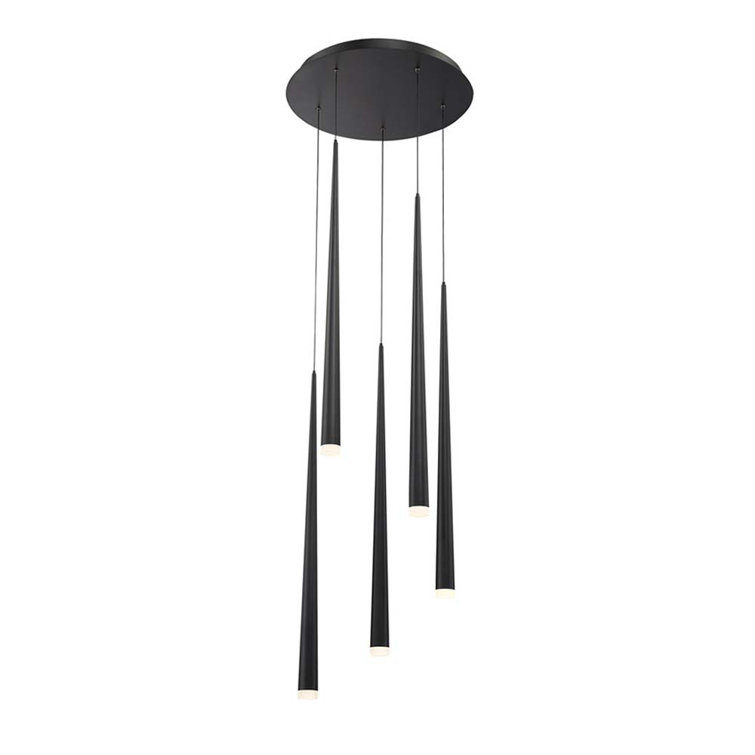Cascade Matte Black 5-Light LED Pendant with Frosted Glass