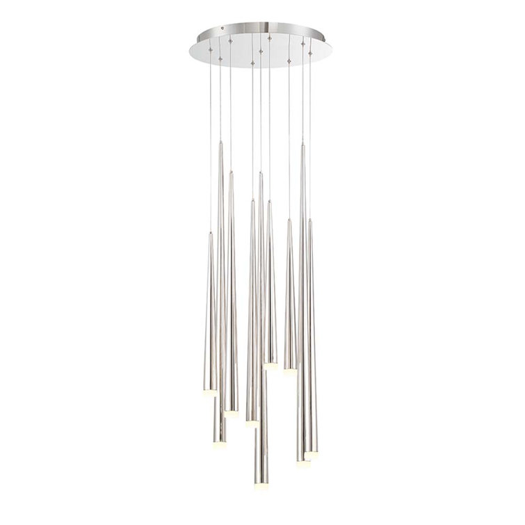 Polished Nickel 9-Light LED Cluster Pendant with Frosted Glass
