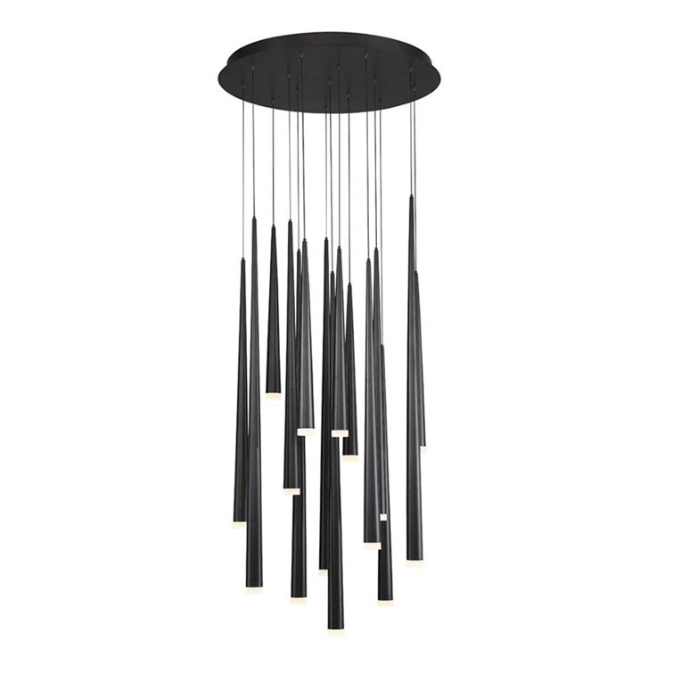 Cascade Matte Black 15-Light LED Tiered Chandelier with Frosted Glass