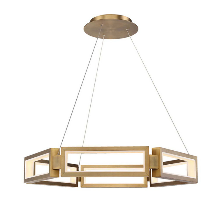 Aged Brass 6-Light Geometric LED Chandelier with White Silica Diffuser