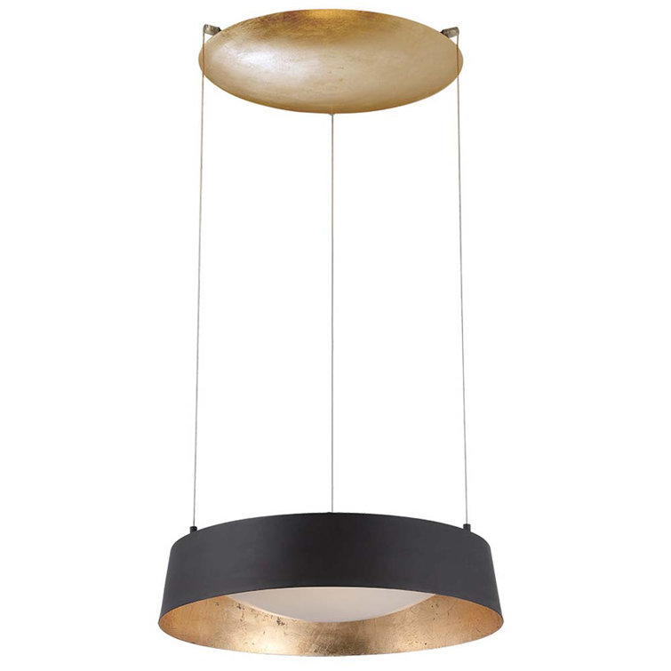 Gilt Black Gold Leaf Opal Glass LED Drum Pendant