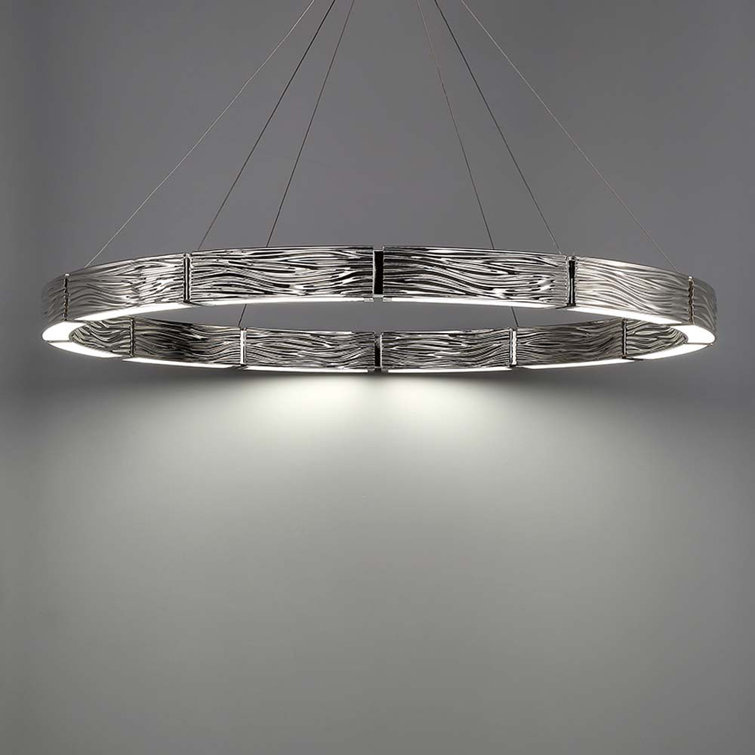Zelda Polished Nickel 12-Light LED Wagon Wheel Chandelier with Opal Glass