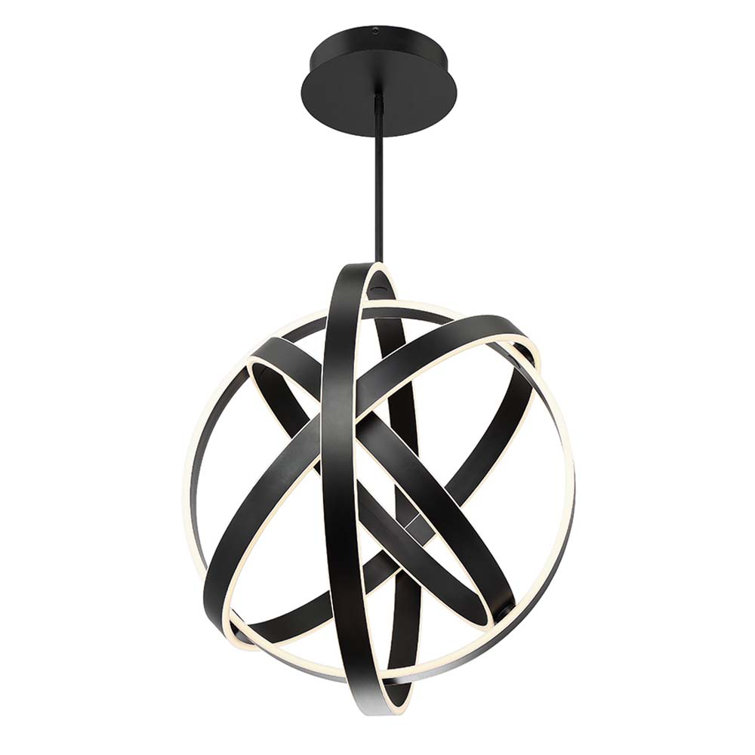 38" Black Kinetic LED Globe Chandelier with White Silica Diffuser