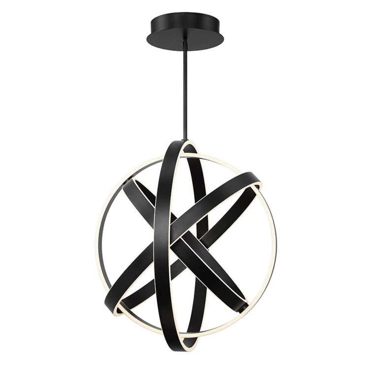 38" Black Kinetic LED Globe Chandelier with White Silica Diffuser