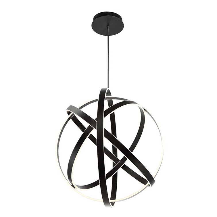 38" Black Kinetic LED Globe Chandelier with White Silica Diffuser