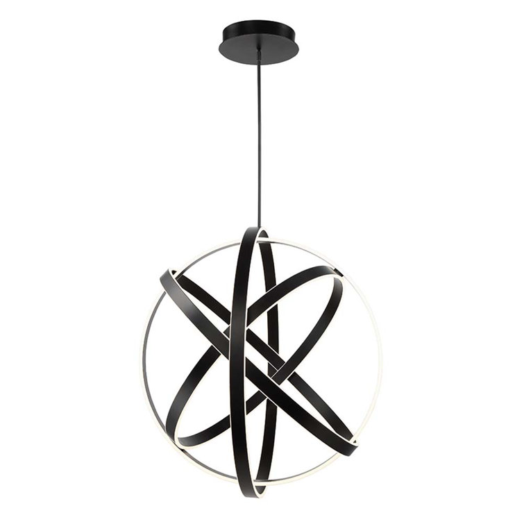 38" Black Kinetic LED Globe Chandelier with White Silica Diffuser