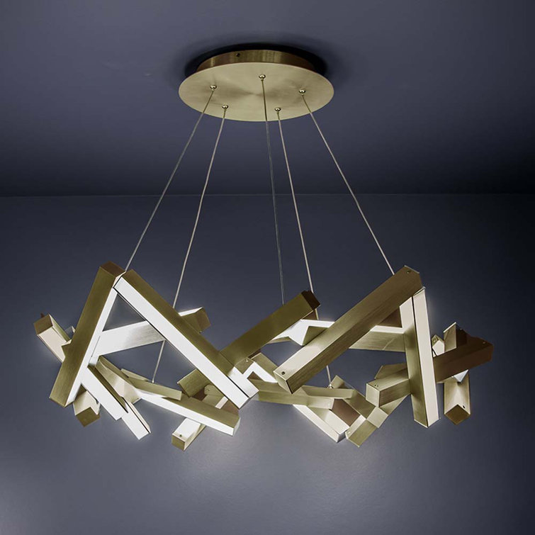 Aged Brass 21-Light LED Geometric Chandelier with White Acrylic Diffuser
