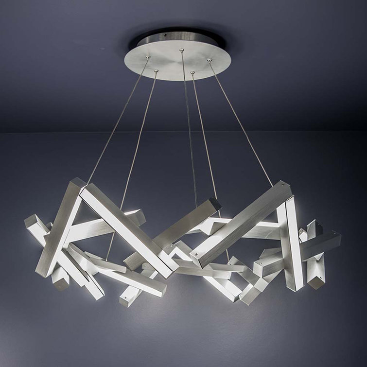 Alara 21-Light Brushed Aluminum LED Chandelier with White Acrylic Shade
