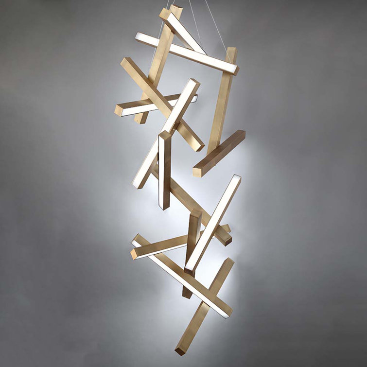 Chaos Aged Brass 15-Light LED Geometric Chandelier with White Acrylic Diffuser
