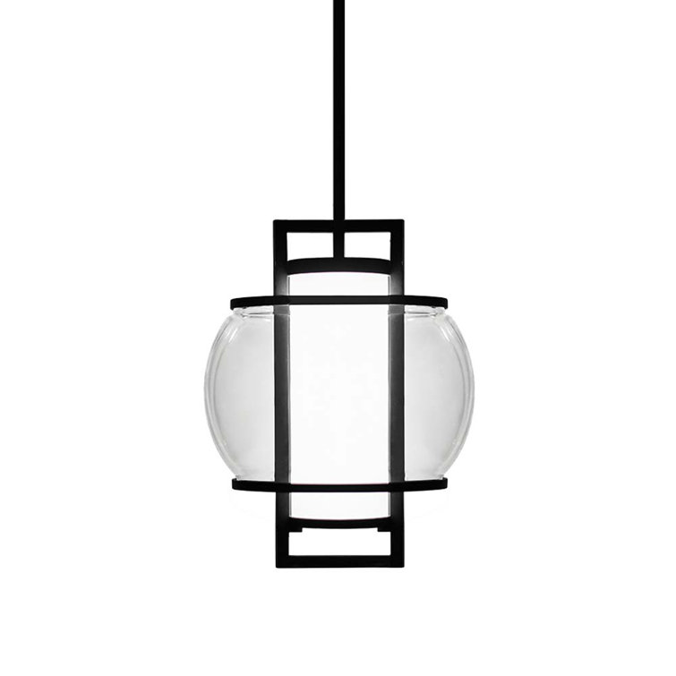 Lucid Black Orb LED Pendant with Mouth-Blown Opal Glass