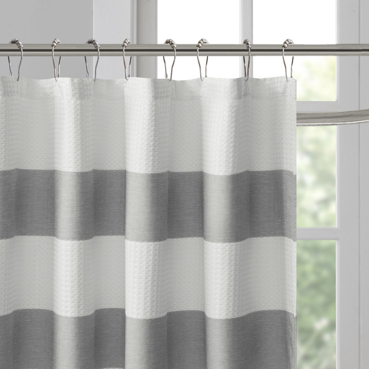 Gray and White Waffle Weave Fabric Shower Curtain