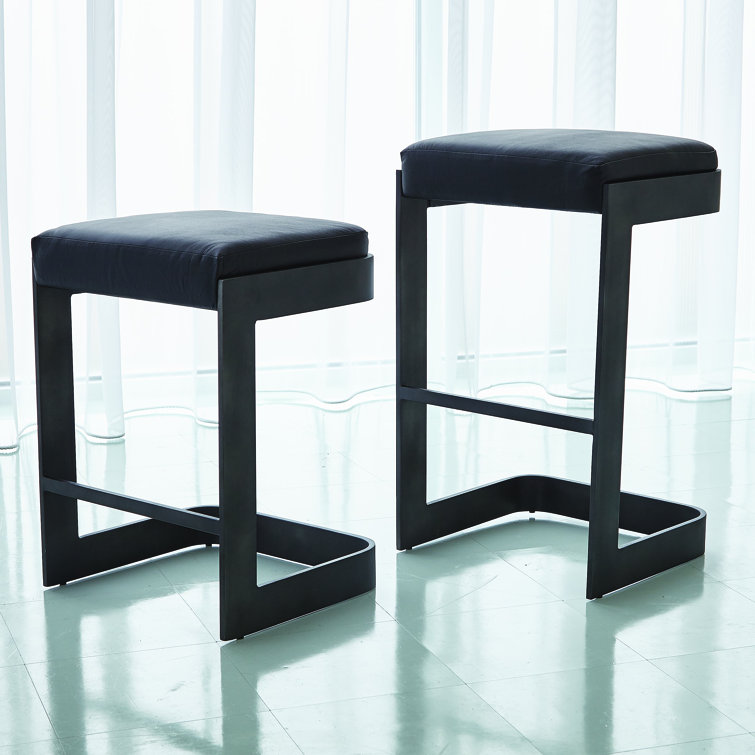 Regan Graphite Finish Counter Stool with Black Leather Upholstery