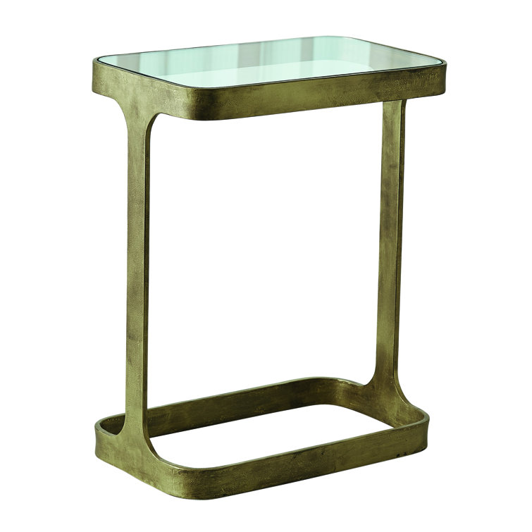 Petite Antique Gold Metal and Glass Accent Table
