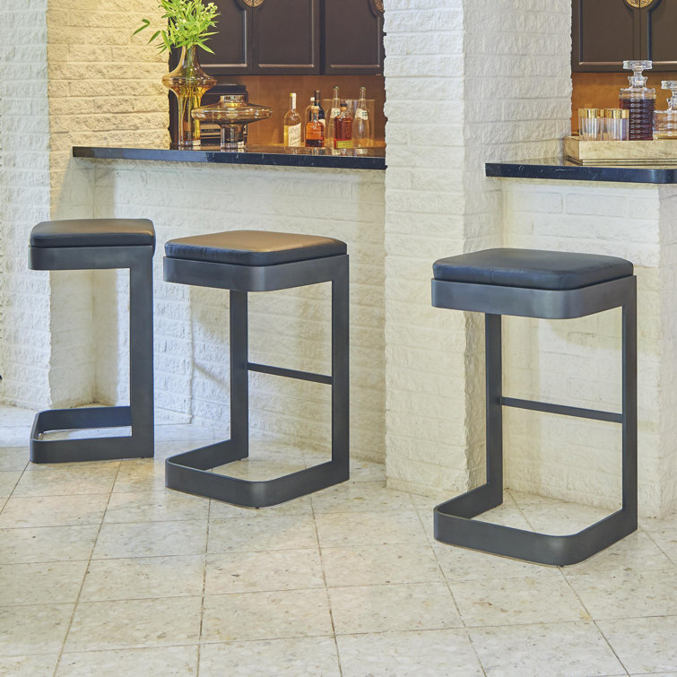 Regan Graphite Finish Counter Stool with Black Leather Upholstery