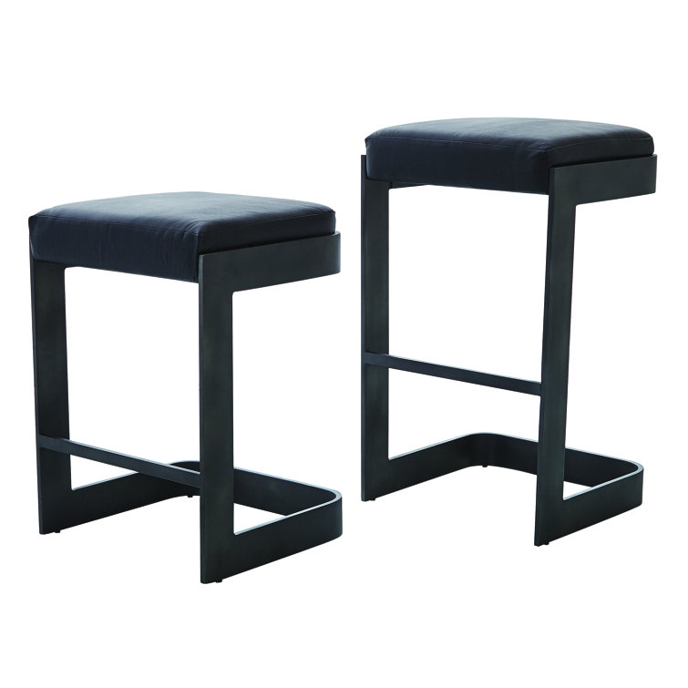 Regan Graphite Finish Counter Stool with Black Leather Upholstery