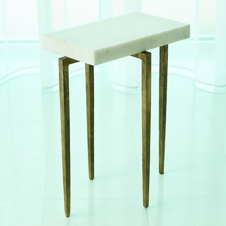 Laforge Antique Gold Rectangular Accent Table with White Marble Top