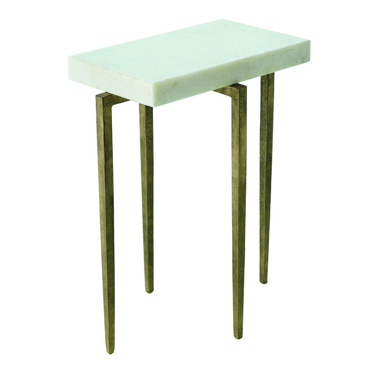 Laforge Antique Gold Rectangular Accent Table with White Marble Top