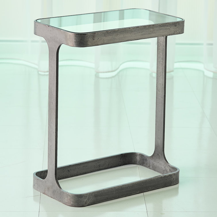 Natural Iron and Glass Rectangular Accent Table