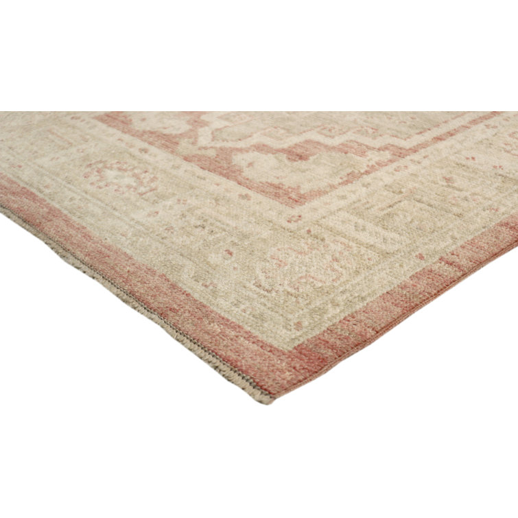 Handmade Coral and Beige Wool Runner Rug, 2'11" x 12'9"