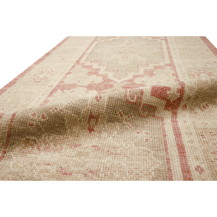 Handmade Coral and Beige Wool Runner Rug, 2'11" x 12'9"