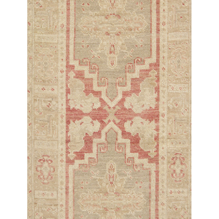 Handmade Coral and Beige Wool Runner Rug, 2'11" x 12'9"