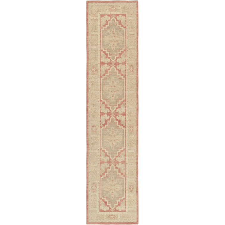 Handmade Coral and Beige Wool Runner Rug, 2'11" x 12'9"