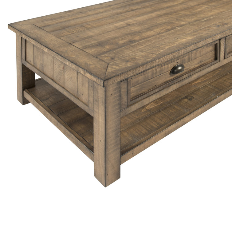 Reclaimed Natural Pine Wood Coffee Table with Storage Drawers