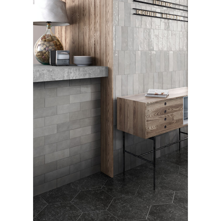 Cloe 2.5" x 8" Glossy Gray Ceramic Wall Tile