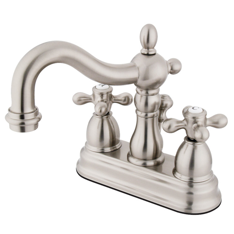 Heritage Brushed Nickel 4" Centerset Bathroom Faucet with Drain