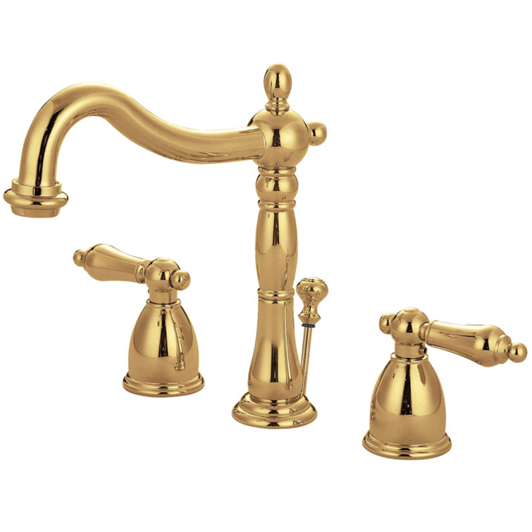 Polished Brass Traditional Widespread Bathroom Faucet with Drain