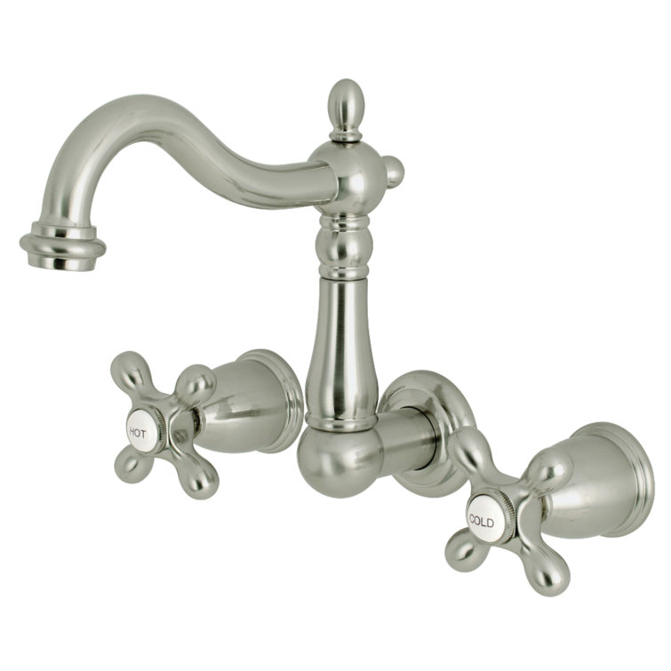 Heritage 8-Inch Brushed Nickel Wall Mount Bathroom Faucet