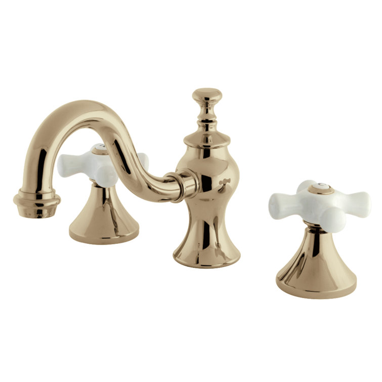 Polished Brass 8-Inch Widespread Bathroom Faucet with Pop-Up Drain
