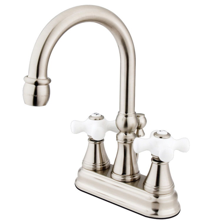 Satin Nickel Double Cross Handle Centerset Bathroom Faucet