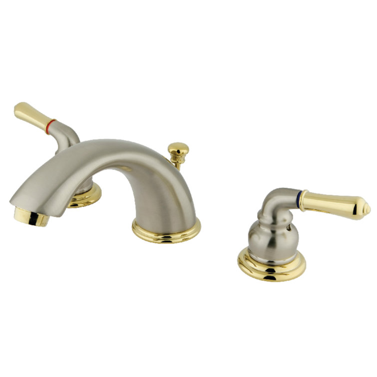 Brushed Nickel and Polished Brass Widespread Bathroom Faucet