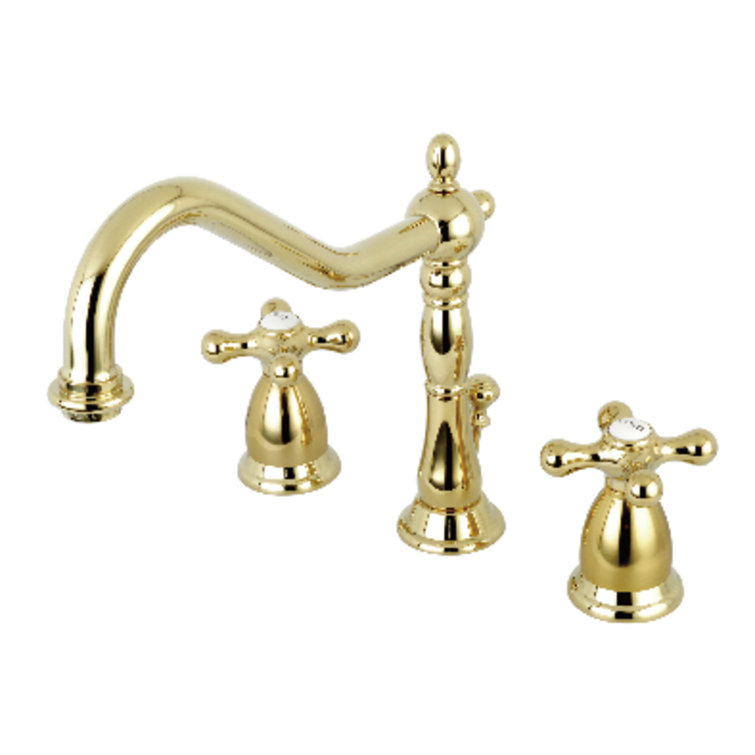 Heritage Polished Brass Widespread Bathroom Faucet with Drain Assembly