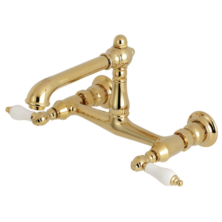 Polished Brass Wall Mount Bathroom Faucet