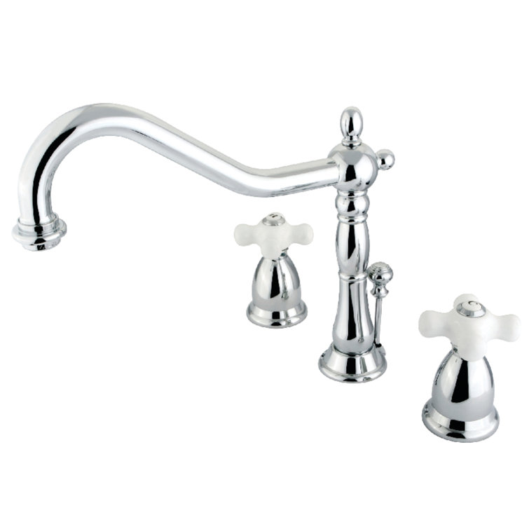 Heritage Polished Chrome Widespread Bathroom Faucet with Drain Assembly