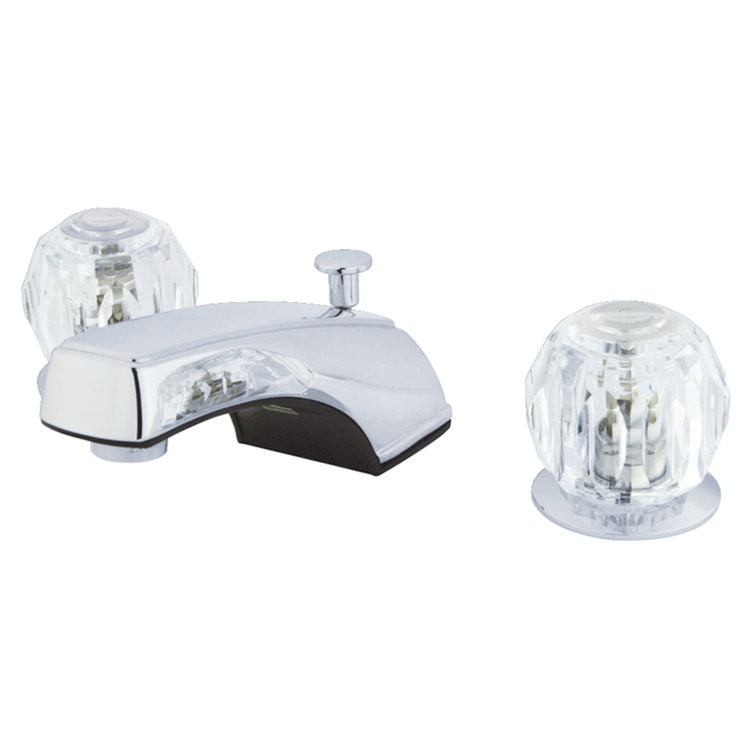 Americana Polished Chrome Widespread Bathroom Faucet with Crystal Knobs