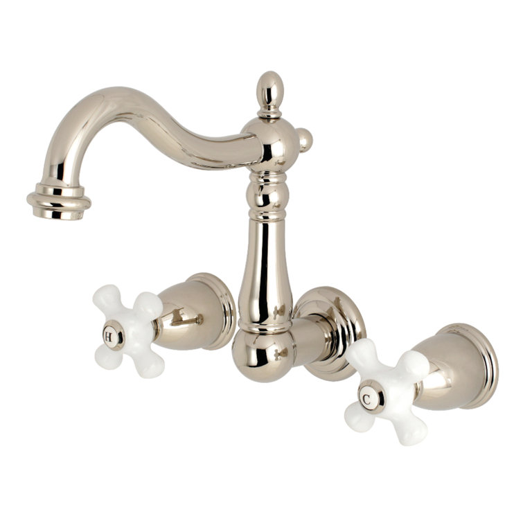 Heritage Polished Nickel 8-Inch Wall Mount Bathroom Faucet