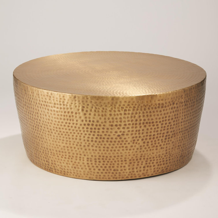 Izmir Round Hammered Antique Brass Metal Coffee Table
