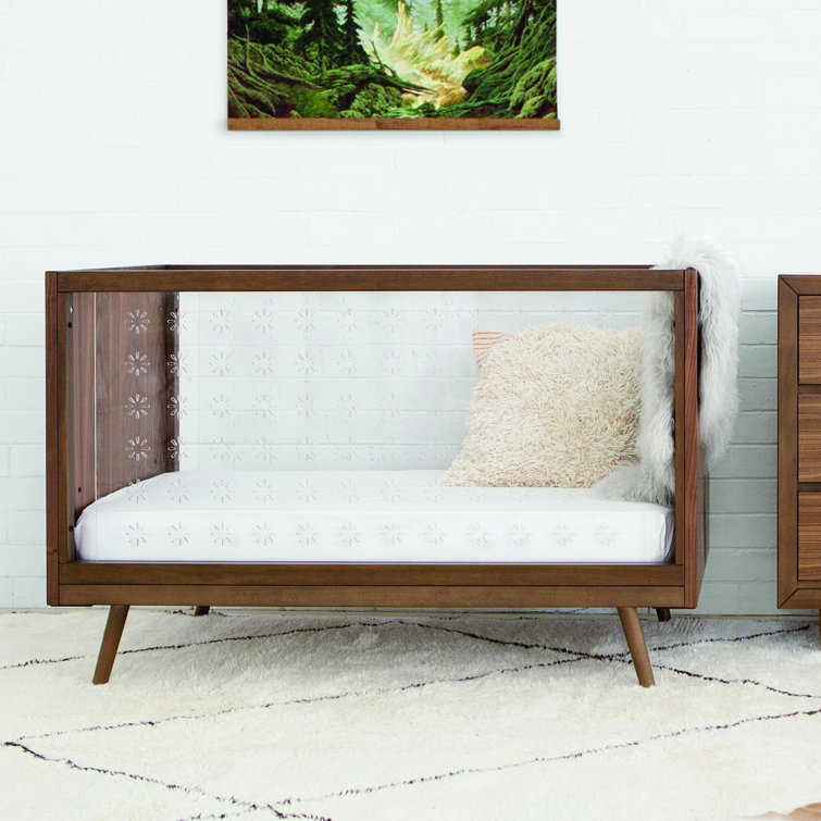 Walnut and Clear Acrylic Mid-Century Modern Convertible Crib