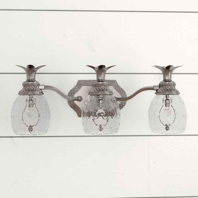 Polished Antique Nickel 3-Light Vanity with Clear Optic Glass