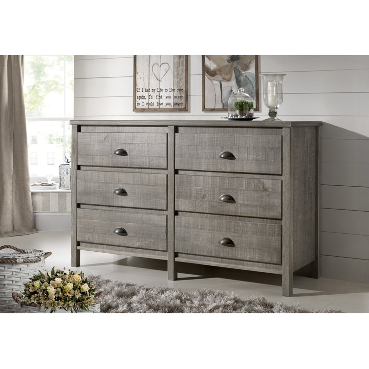 Driftwood Gray Farmhouse Double Dresser with Felt-Lined Drawer
