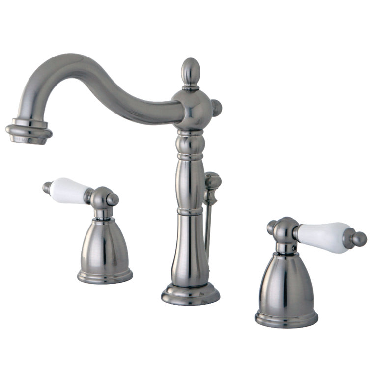 Heritage Brushed Nickel Widespread Lavatory Faucet with Porcelain Lever