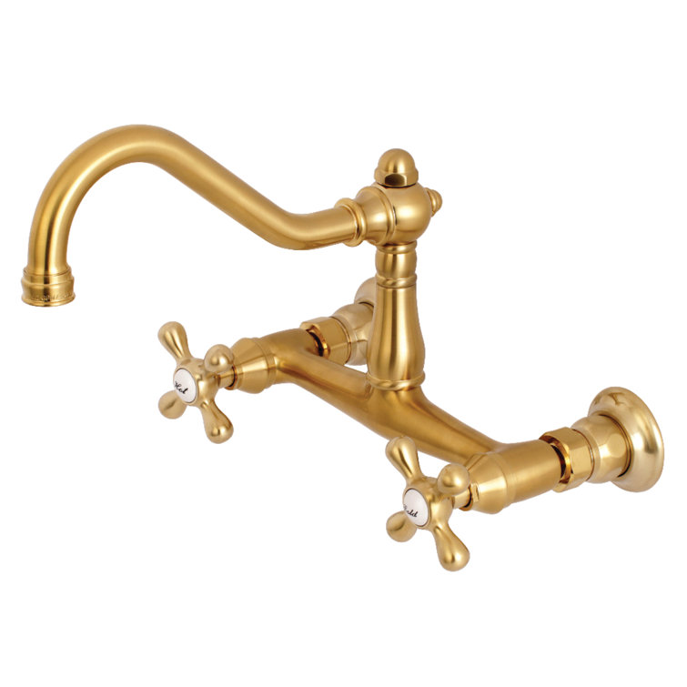 Vintage Brushed Brass Wall Mount Bathroom Faucet