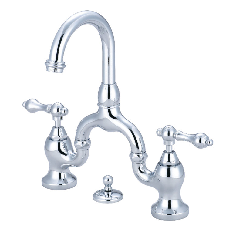 Victorian English Country Chrome Bathroom Faucet with Brass Pop-Up