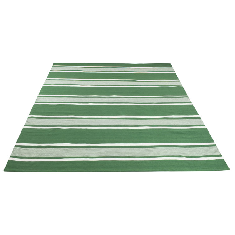 Hanover Stripe Green 9' x 12' Flat Weave Synthetic Area Rug